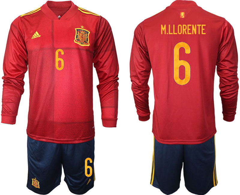 Men 2021 European Cup Spain home Long sleeve #6 soccer jerseys->portugal jersey->Soccer Country Jersey